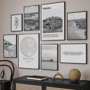 Naples Florida Print Set of 8, Black and White Naples Florida Map Decor, Naples FL Travel Poster, Naples Wall Art Photo Naples Florida Gift