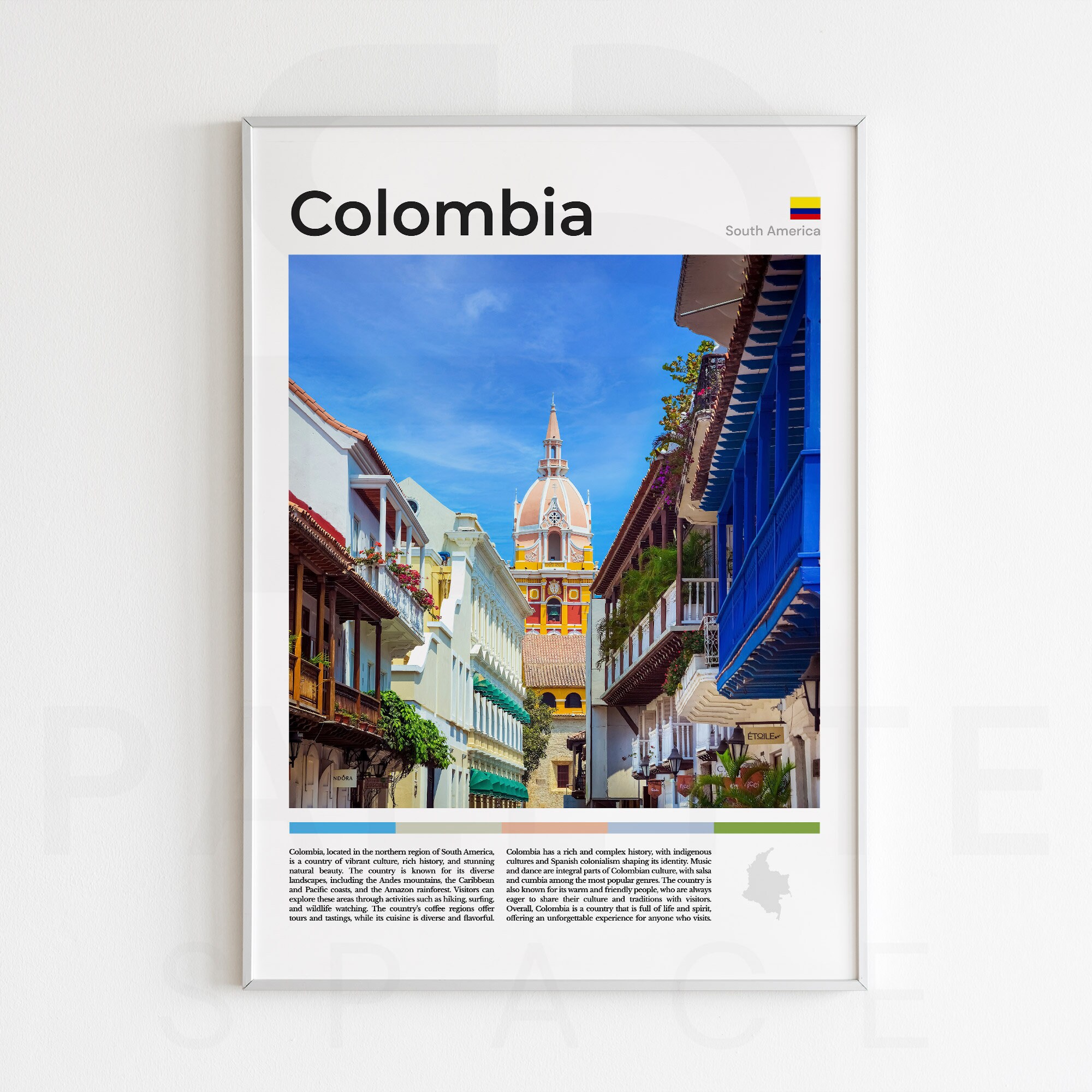 Digital Colombia Print Set of 5 Wall Art, Digital Colombia Map Art ...