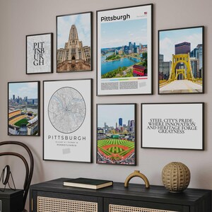 Pittsburgh Print Set Of 8, Pittsburgh Map Decor, Pittsburgh PA Wall Art Photo, Digital Pittsburgh Travel Poster, Pennsylvania Printable Gift