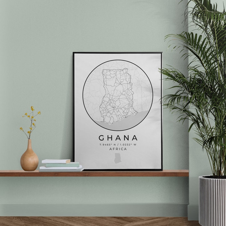 Digital Ghana Black and White Print Set of 3, Ghana Map, Ghana Poster