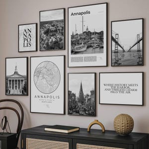 Annapolis Maryland Print Set of 8, Black and White Annapolis MD Wall Art Photo, Annapolis Map Decor, Annapolis Gift, Annapolis Travel Poster