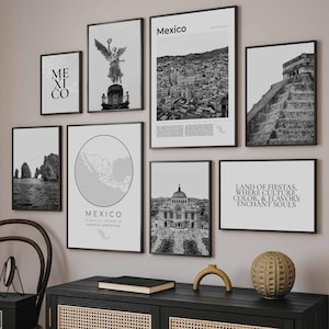 Mexico Print Set of 8, Black and White Mexico Map Decor, Mexico City Wall Art Photo, Guadalajara Travel Poster, Ciudad Juárez Monterrey Gift