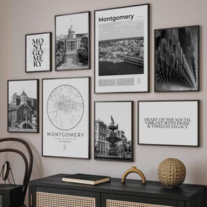 Montgomery Alabama Print Set Of 8, Black and White Montgomery Wall Art Photo, Montgomery Gift Montgomery Map Decor, Montgomery Travel Poster