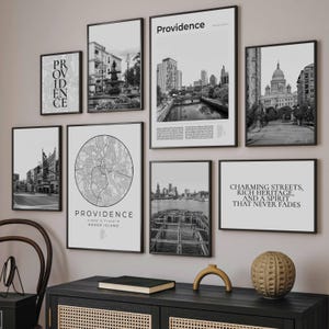 Digital Providence Black and White Print Set Of 8, Providence Map Poster, Rhode Island City Travel Photo Gifts, Providence RI Wall Art Decor