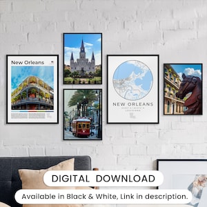 Digital New Orleans Druck 5er Set, New Orleans Karte, New Orleans Wandkunst, French Quarter New Orleans Download, Louisiana New Orleans Travel
