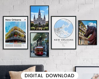 New Orleans Wall Art Print set van 5: reisfoto's Louisiana (digitale download)