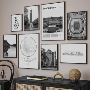 Tuscaloosa Print Set Of 8, Tuscaloosa Alabama Map Decor Gift, Tuscaloosa AL Travel Poster, Black and White Digital Tuscaloosa Wall Art Photo
