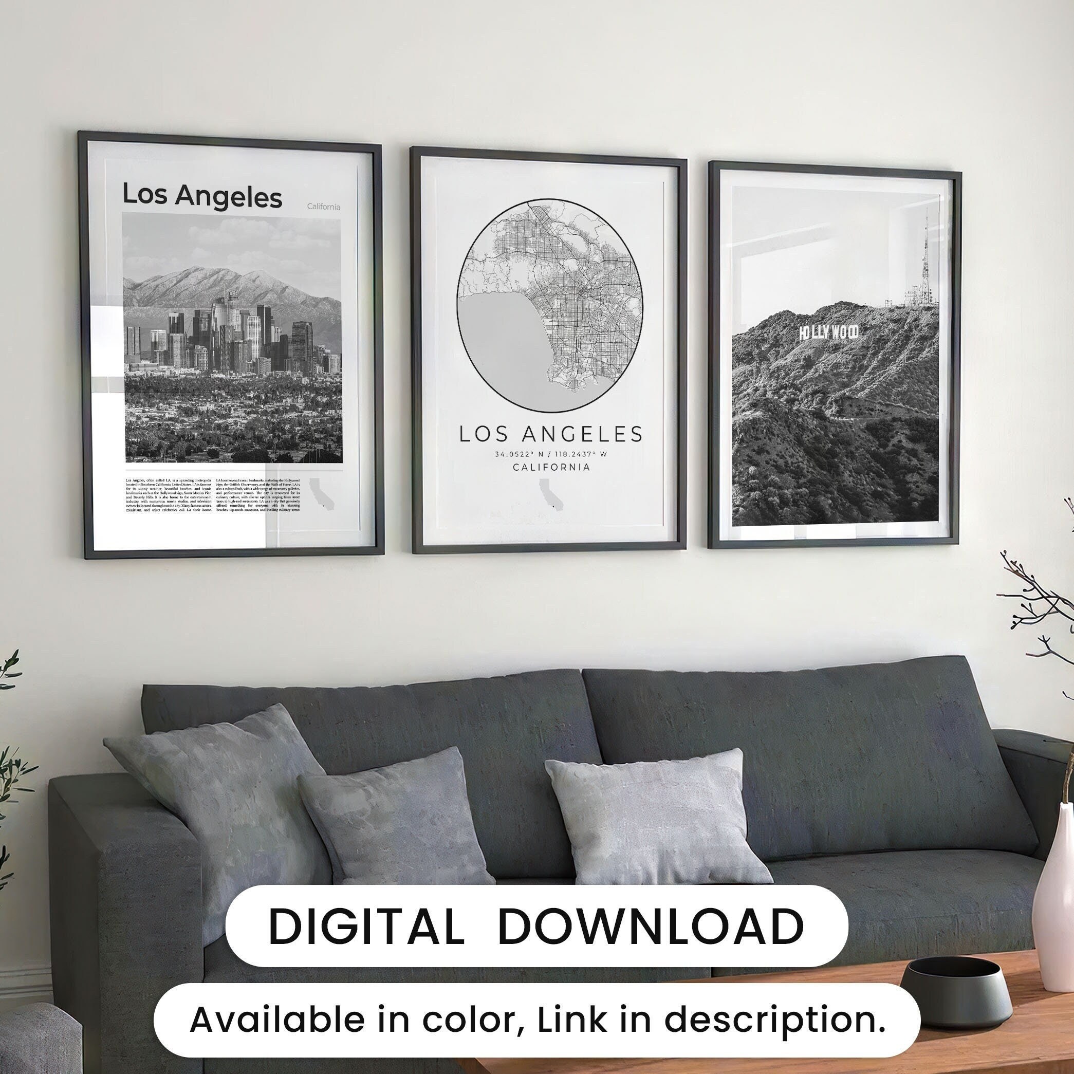 Decor, Black 3, Poster, Print Map Los LA Art, and Digital Angeles Set Angeles Angeles Angeles Los Travel - Wall California Etsy White Gift Los Los