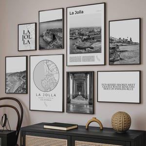 La Jolla California Print Set: Black & White Map, Cove, Shores (Digital Download)