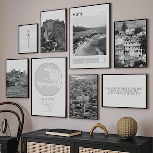Haiti Print Set Of 8, Black and White Haiti Map Decor, Haitian Art, Haiti Wall Art Photos, Haiti Gift, Ayiti Hayti, Caribbean Travel Poster