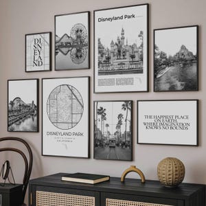 Disneyland Park Black and White Print Set Of 8, Disneyland Park Wall Art Poster, Disneyland Park Gift, California Disneyland Park Map Decor