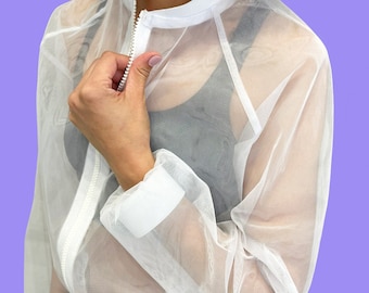 White Sheer Tulle Bomber Jacket - Etsy