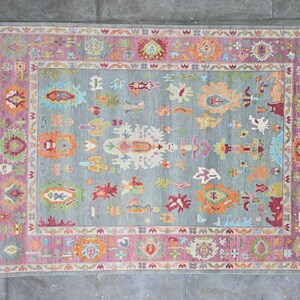 Hand Knotted Wool Rug, Teal Blue Pink Border, Vintage Persian Boho Area Rug