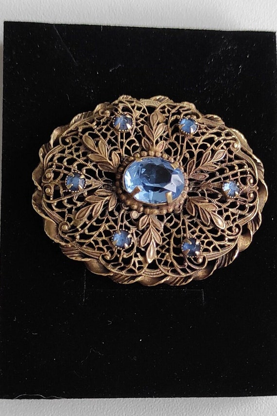 Vintage very old marked Czech brooch  sky blue co… - image 1