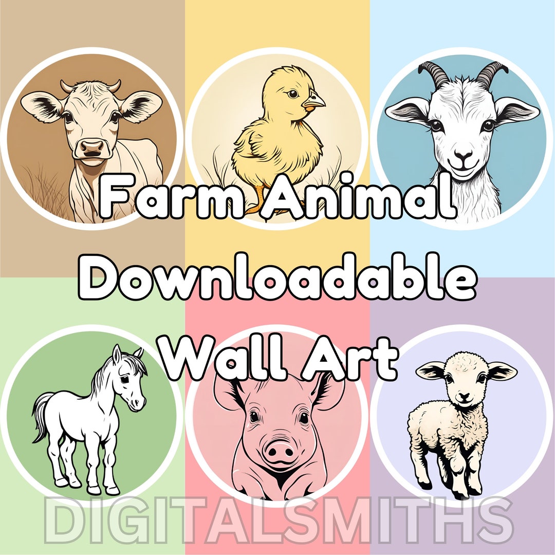 Farm Animals Wall Art Set of 6 | Downloadable Wall Art | Farm Animal ...