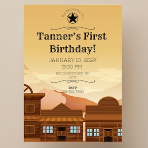 Customizable Cowboy Birthday Invitation Template, Wild West Birthday Card, Canva Template, Boy, Son, Grandson, Western, Simplistic, Cartoon