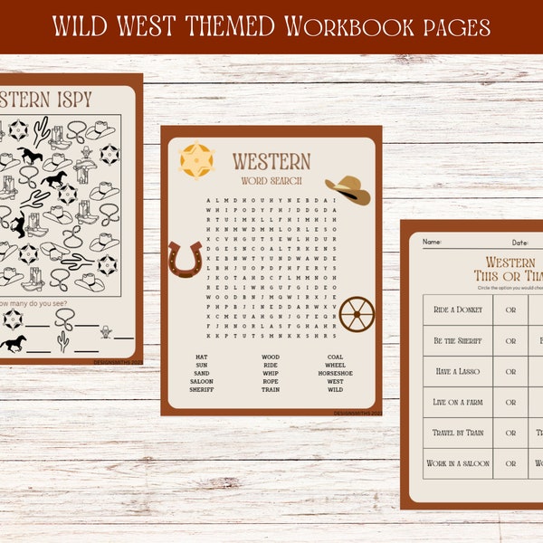 Digital Western Workbook for Kids | Download and Printable | Cowboy Worksheets | Wild West