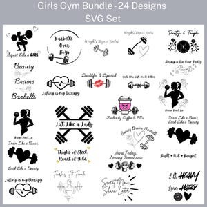 Paquete de 24 SVG de entrenamiento, SVG de gimnasio, SVG de fitness, entrenamiento divertido, SVG de fitness, SVG de chica de gimnasio, SVG de entrenamiento, citas de chica de gimnasio, dichos de chica de gimnasio