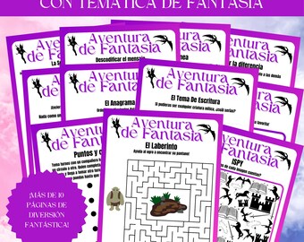 Spanish Fantasy Adventure Workbook: Kids Puzzles & Writing (Ages 5-10) (Printable Download)