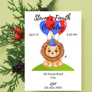 Lion Theme Birthday Card Template for Canva - Instant Download, Customizable Digital Card for Boys, Sons, Grandson, Nephew, Lion Obsessed