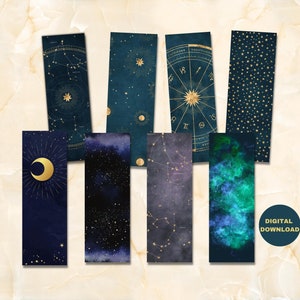 Set di otto segnalibri stampabili spaziali, il miglior regalo per gli amanti dei libri, carta digitale Galaxy, modello di segnalibro digitale