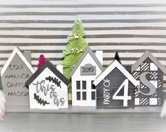 Custom standing house centerpiece, farmhouse decor, personalized houses.
