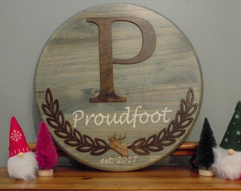 Custom Family Name Monogram Established 3D Round Sign Wood Circle Wall Sign