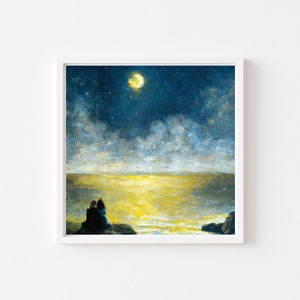 Couple Stargazing / Oil painting /  Digital print / Printable wall art / Download / William Turner