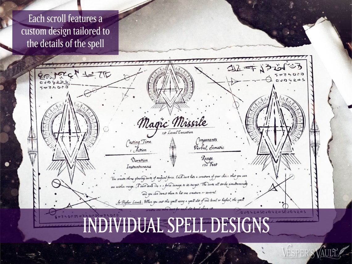 DND Printable Spell Scrolls, Tabletop Prop, Black &amp; White Design, Set 1 ...