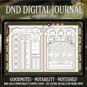 DND Digital Journal Fillable PDF, Character Sheet,  5e, Goodnotes & Notability,  Spell Cards, Instant Download, Dungeons and Dragons, Elven