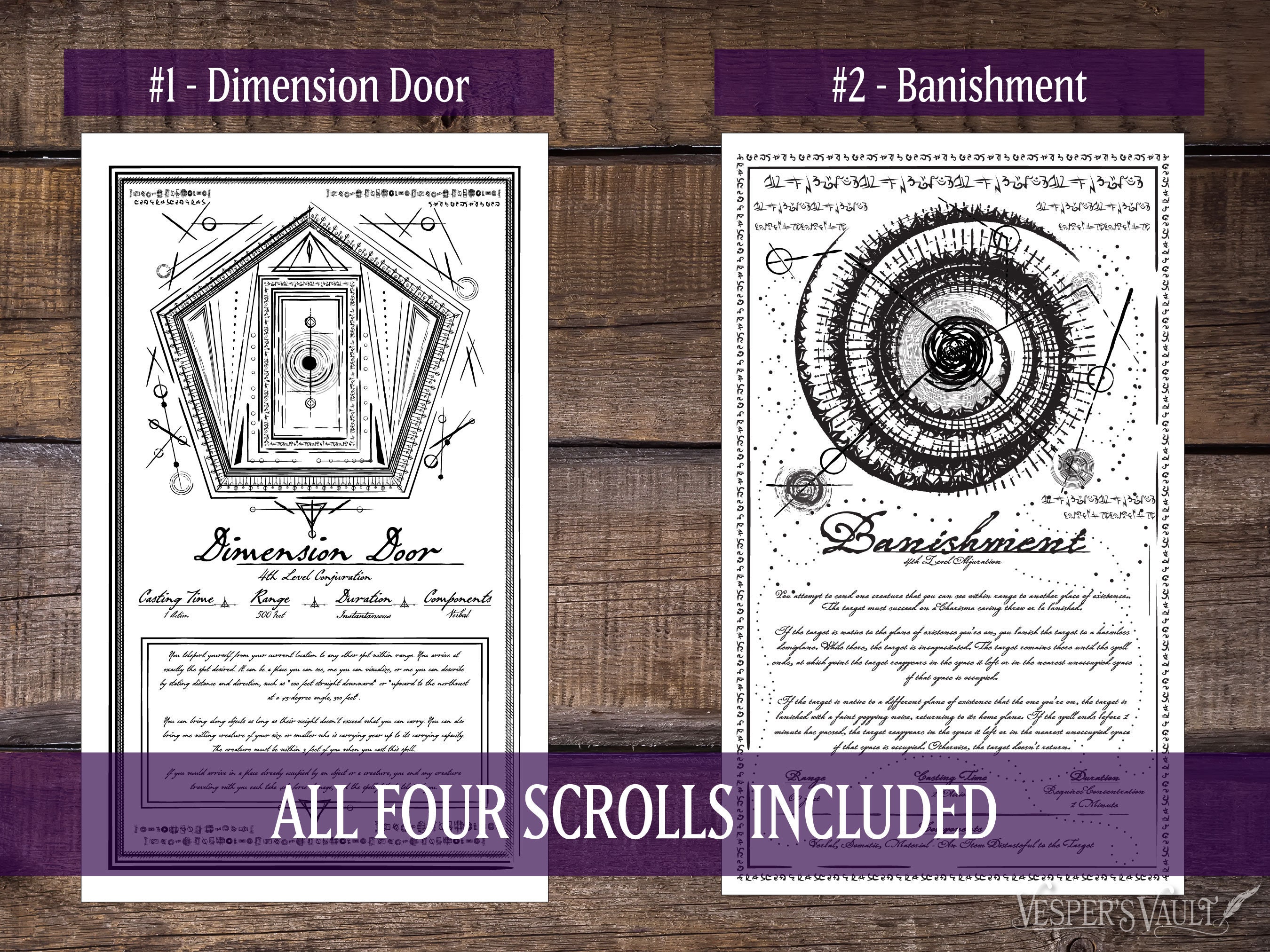 DND Printable Spell Scrolls, Tabletop Prop, Magic, Black &amp; White Design, Set 2: Banishment ...