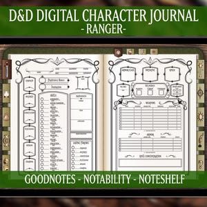 DND Ranger Digital Character Journal 5e 2024, Dungeons and Dragons 5e, Spell Cards Included, Elven Design