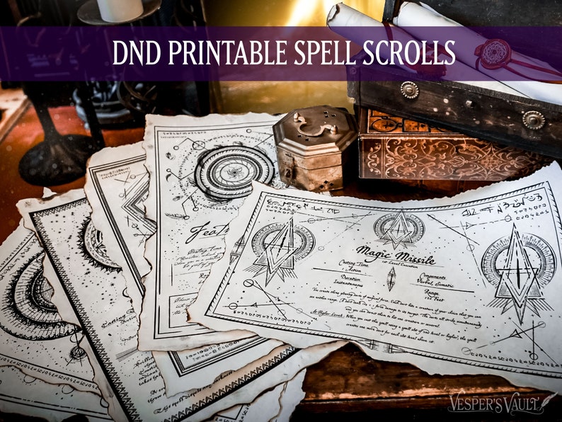 DND Printable Spell Scrolls, Tabletop Prop, Magic, Black & White Design