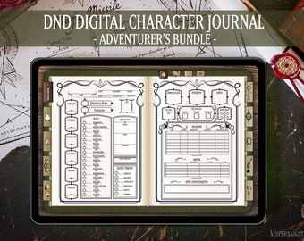 DND Digital Journal, Dungeons and Dragons 5e Digital Journal, Digital D&D Character Sheets with Spell Cards, Elven Design -Adventure Bundle