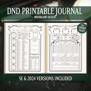 DND Printable Journal, 5e + 2024, PDF Download: Woodland Elven Design