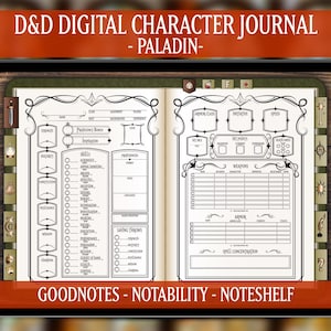 DND Paladin Digital Character Journal, Dungeons and Dragons 5e, Spell Cards Included, Elven Design