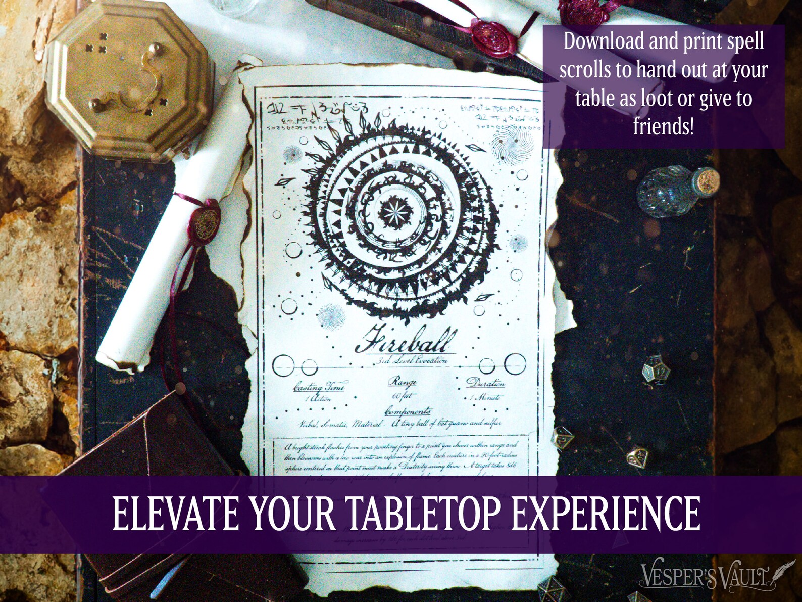 DND Printable Spell Scrolls, Tabletop Prop, Magic, Black &amp; White Design ...