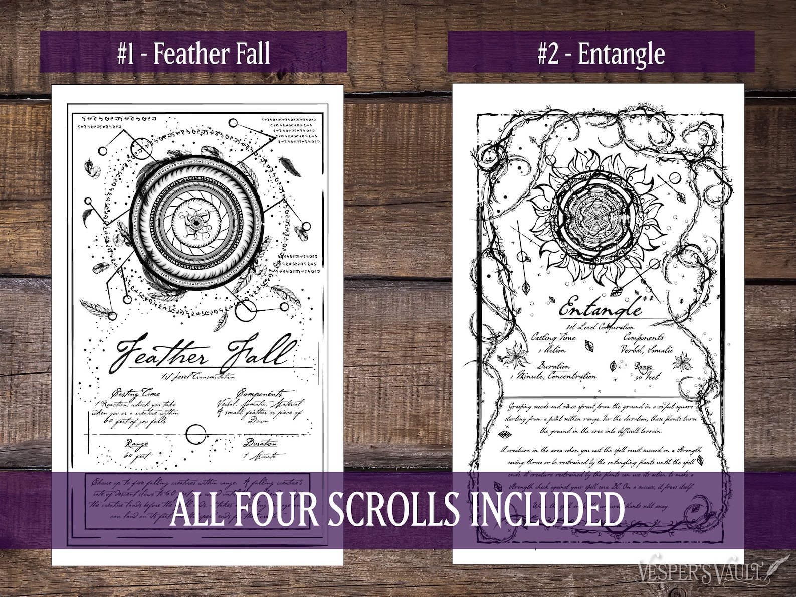 DND Printable Spell Scrolls, Tabletop Prop, Magic, Black &amp; White Design, Set 1: Entangle ...