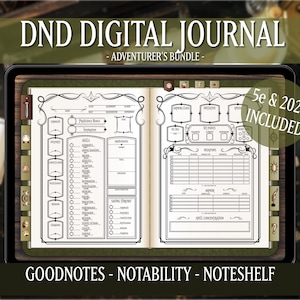 DND Digital Journal Fillable PDF, Character Sheet,  5e 2024, Goodnotes & Notability,  Spell Cards, Instant Download, Dungeons and Dragons