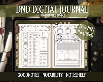 DND Digital Journal Fillable PDF, Character Sheet,  5e 2024, Goodnotes & Notability,  Spell Cards, Instant Download, Dungeons and Dragons