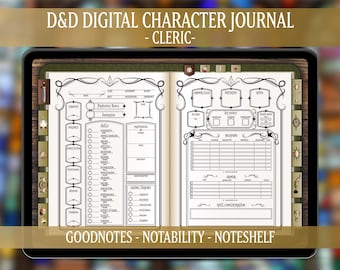 DnD 5e + 2024 Cleric Character Journal: Digital Spell Cards, Elven Design (PDF Download)