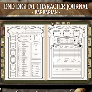 DND Barbarian Digital Journal, Dungeons and Dragons 5e Digital Journal, Spell Cards - Elven Design - Barbarian Character Sheet