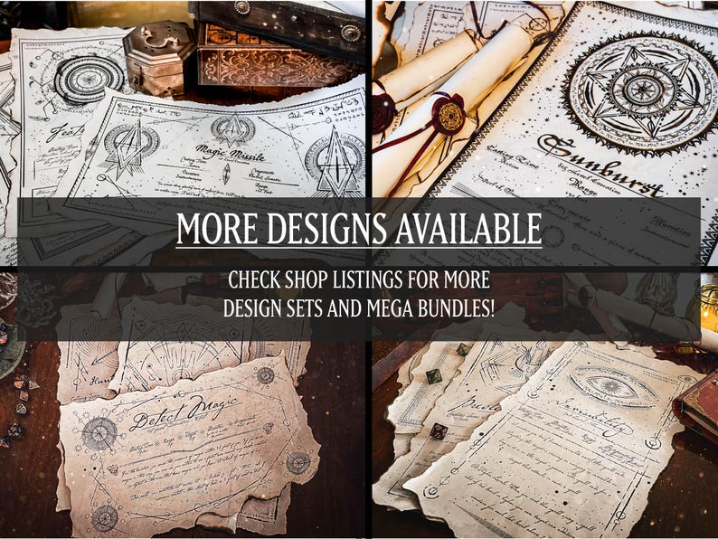 DND Printable Spell Scrolls, DM TTRPG Prop, Black/white Design, Set 5: Disguise Self, Enhance ...