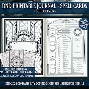 DND Character Sheet Journal 5e + Matching Spell Cards Bundle, Printable PDF, Gothic Design, Dungeons & Dragons Character, Instant Download