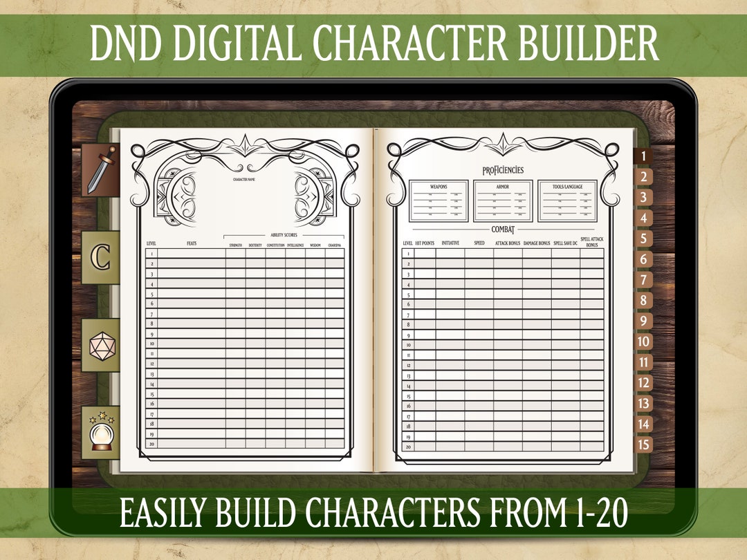 DND Character Builder Digital PDF Journal Form Fillable Level 120 Min