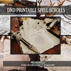 DND Printable Spell Scrolls - Mega Bundle 1 - DM TTRPG Prop, Black/White Design, Sets 1-5,