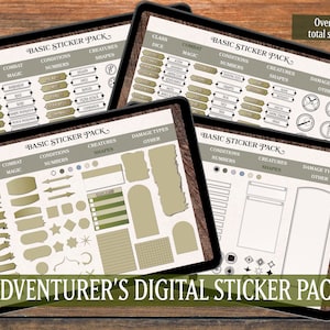 DND Adventurer's Sticker Book, Pacote de adesivos digitais, Design élfico, para uso em diários digitais