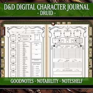 DND Druid Digital Journal - Dungeons and Dragons 5e Digital Journal - Spell Cards Included Druid - Elven Design