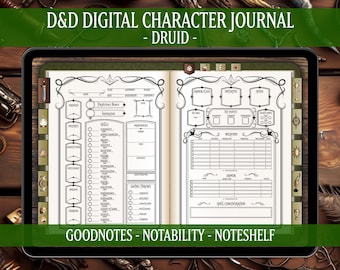 DnD Druid Digital Character Journal: 5e + 2024 + Spell Cards (PDF Download)