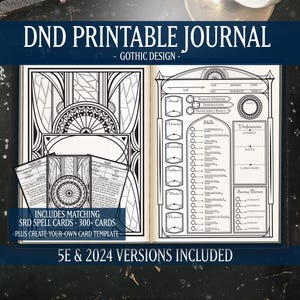 DND 5e + 2024 Character Sheet Journal & Spell Cards, Gothic Design (Printable PDF Download)
